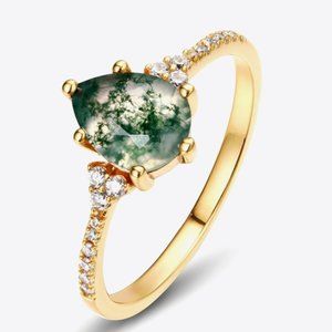 Teardrop Moss Agate Ring For Women
